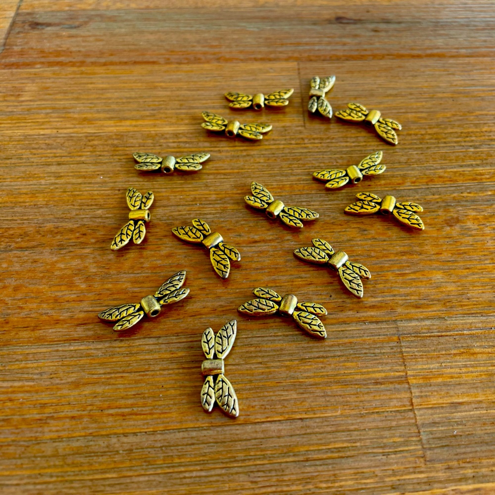 13 Pretty Gold Tone Metal Angel Fairy Wing Beads for Jewelry Making